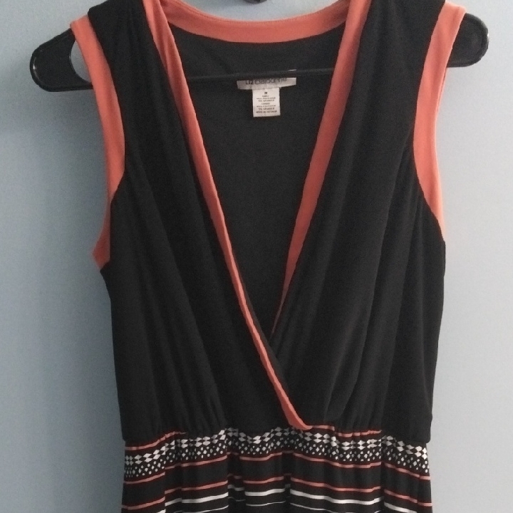 Liz Claiborne Black And Orange Sleeveless Maxi Dress Size Medium